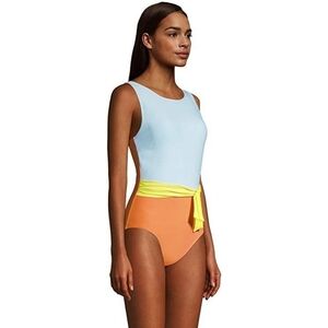 Lands' End High Neck Tummy Control Colorblock One Piece Swimsuit Size 10